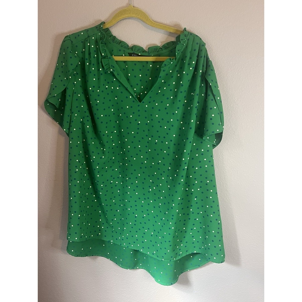 41 Hawthorn Green Polkaâ Dot Blouse Flutter Sleeve Size 3X